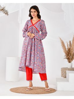 Rangpur - Blue Kurta Floral Kurta (Set of 2)