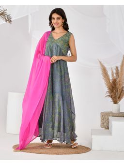 Rangpur - Grey Pink Bandhani (Set of 2)