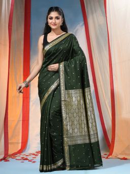 DESH BIDESH - Green Women's Jacquard Banarasi Kanjivaram Woven Saree with Unstitched Blouse