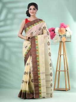 DESH BIDESH - Brown Women's Traditional Bengal Fuleswari Woven Saree without Blouse