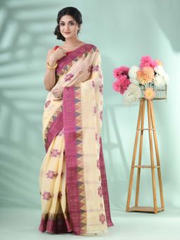 DESH BIDESH - Purple Women's Traditional Bengal Fuleswari Woven Handloom Saree without Blouse