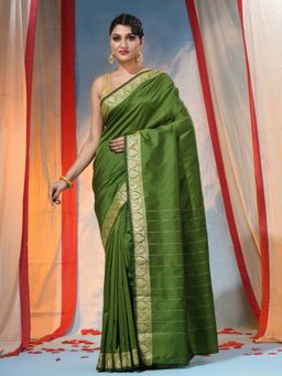DESH BIDESH - Olive Women's Jacquard Banarasi Kanjivaram Woven Saree with Unstitched Blouse