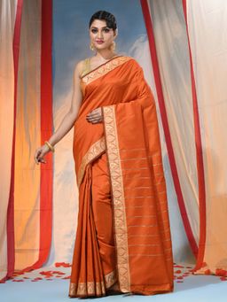 DESH BIDESH - Orange Women's Jacquard Banarasi Kanjivaram Woven Saree with Unstitched Blouse