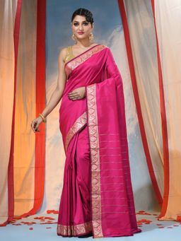 DESH BIDESH - Pink Women's Jacquard Banarasi Kanjivaram Woven Saree with Unstitched Blouse