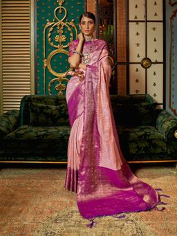 Odette - Pink Silk Blend Woven Saree with Unstitched Blouse