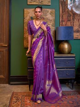 Odette - Purple Silk Blend Woven Saree with Unstitched Blouse