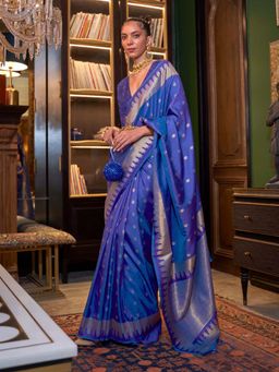 Odette - Blue Silk Blend Woven Saree with Unstitched Blouse