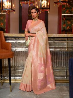 Odette - Pink Linen Woven Saree with Unstitched Blouse
