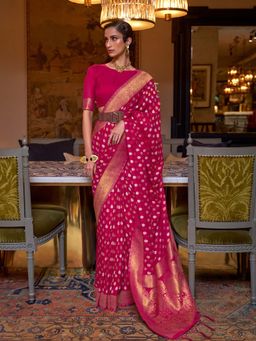 Odette - Pink Silk Blend Woven Saree with Unstitched Blouse