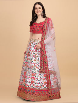 Amrutam Fab - Womens Malay Satin Lehenga Red Choli (Set of 3)