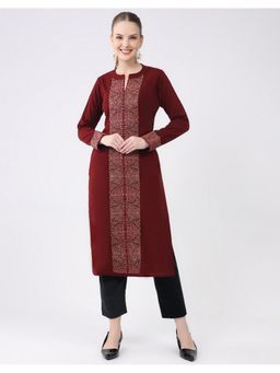 Monte Carlo - Women Maroon Wool Blend Printed Kurti