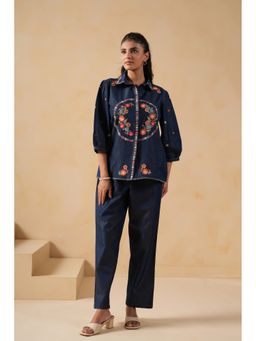 SAVI - Blue Denim Embroidered Co-Ord Set