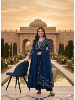 MOKOSH - Blue Women Embroidered Anarkali Kurta With Pant and Dupatta
