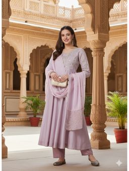 MOKOSH - Lavender Women Embroidered Anarkali Kurta With Pant and Dupatta