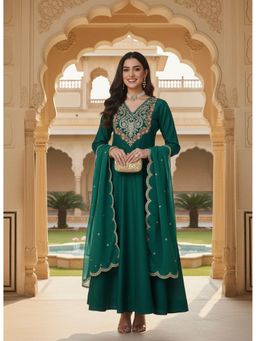 MOKOSH - Green Women Embroidered Anarkali Kurta With Pant and Dupatta