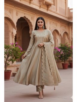 MOKOSH - Grey Women Embroidered Anarkali Kurta With Pant And Dupatta