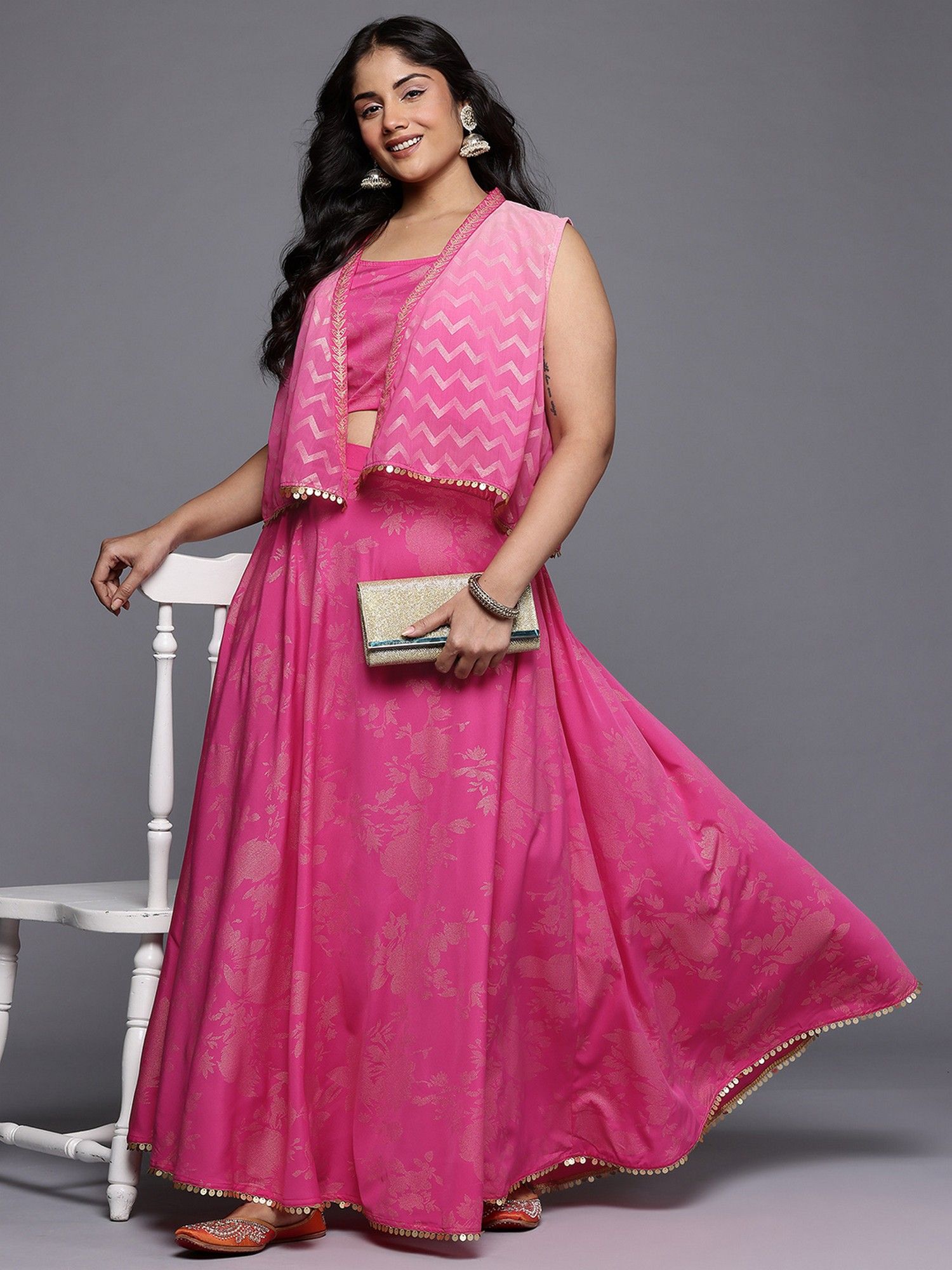 Floral Printed Top and Skirt with Jacket-picture-21