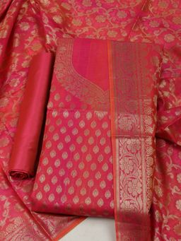 MEENA BAZAAR - Women Woven Pink Chanderi Unstitched Kurta with Bottom and Dupatta