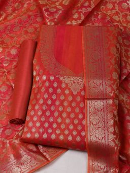 MEENA BAZAAR - Woven Rust Chanderi Unstitched Kurta with Bottom and Dupatta