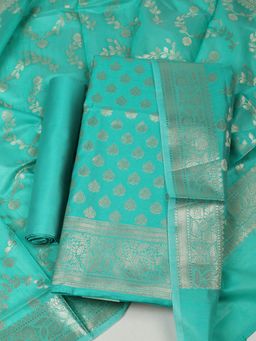 MEENA BAZAAR - Women Green Woven Chanderi Unstitched Kurta with Bottom and Dupatta