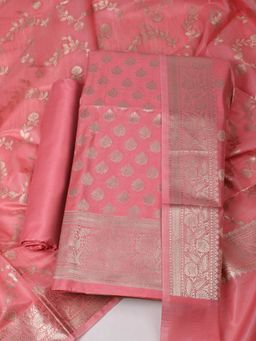 MEENA BAZAAR - Women Woven Peach Chanderi Unstitched Kurta with Bottom and Dupatta