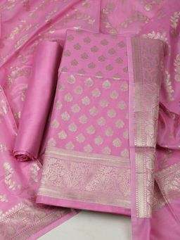 MEENA BAZAAR - Women Woven Pink Chanderi Unstitched Kurta with Bottom and Dupatta