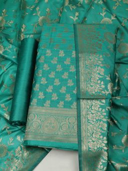MEENA BAZAAR - Women Woven Green Chanderi Unstitched Kurta with Bottom and Dupatta