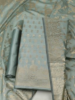 MEENA BAZAAR - Women Woven Blue Chanderi Unstitched Kurta with Bottom and Dupatta