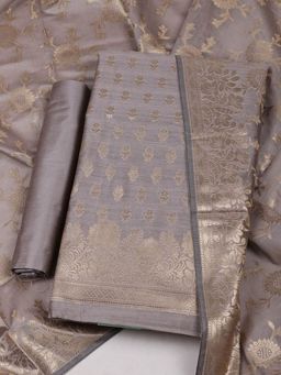 MEENA BAZAAR - Women Woven Grey Chanderi Unstitched Kurta with Bottom and Dupatta