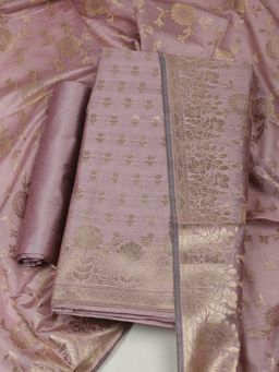 MEENA BAZAAR - Women Woven Mauve Chanderi Unstitched Kurta with Bottom and Dupatta