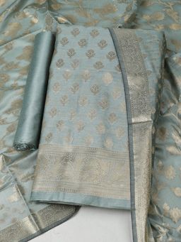 MEENA BAZAAR - Woven Grey Chanderi Unstitched Kurta with Bottom and Dupatta