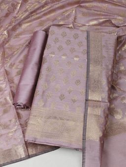 MEENA BAZAAR - Women Woven Mauve Chanderi Unstitched Kurta with Bottom and Dupatta