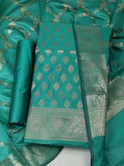 MEENA BAZAAR - Women Green Woven Chanderi Unstitched Kurta with Bottom and Dupatta