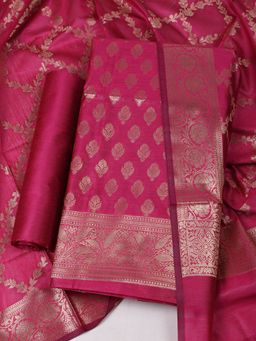 MEENA BAZAAR - Women Pink Woven Chanderi Unstitched Kurta with Bottom and Dupatta