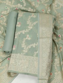 MEENA BAZAAR - Women Green Chanderi Unstitched Kurta with Bottom and Dupatta