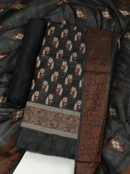 MEENA BAZAAR - Women Woven Black Chanderi Unstitched Kurta with Bottom and Dupatta