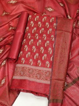 MEENA BAZAAR - Women Woven Maroon Chanderi Unstitched Kurta with Bottom and Dupatta