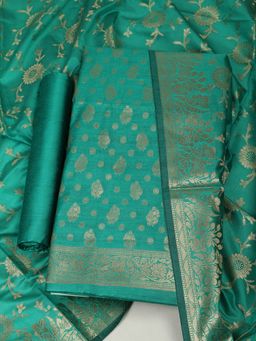 MEENA BAZAAR - Women Green Woven Chanderi Unstitched Kurta with Bottom and Dupatta