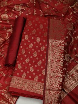 MEENA BAZAAR - Women Woven Maroon Chanderi Unstitched Kurta with Bottom and Dupatta