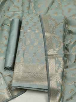 MEENA BAZAAR - Woven Blue Chanderi Unstitched Kurta with Bottom and Dupatta