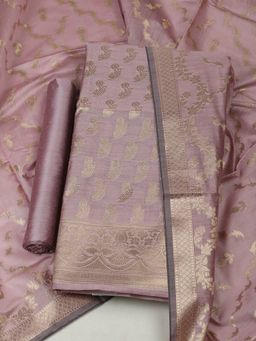 MEENA BAZAAR - Women Woven Mauve Chanderi Unstitched Kurta with Bottom and Dupatta