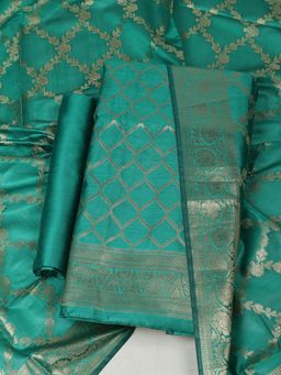 MEENA BAZAAR - Woven Green Chanderi Unstitched Kurta with Bottom and Dupatta