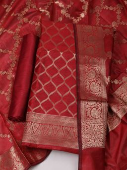 MEENA BAZAAR - Women Woven Maroon Chanderi Unstitched Kurta with Bottom and Dupatta