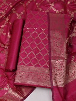 MEENA BAZAAR - Women Pink Chanderi Unstitched Kurta with Bottom and Dupatta