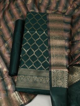 MEENA BAZAAR - Women Green Chanderi Unstitched Kurta with Bottom and Dupatta