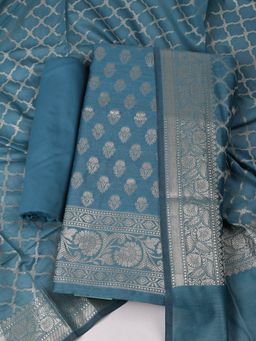 MEENA BAZAAR - Women Woven Blue Chanderi Unstitched Kurta with Bottom and Dupatta