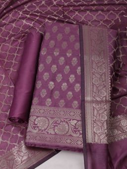 MEENA BAZAAR - Woven Lavender Chanderi Unstitched Kurta with Bottom and Dupatta