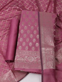 MEENA BAZAAR - Woven Mauve Chanderi Unstitched Kurta with Bottom and Dupatta