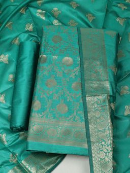 MEENA BAZAAR - Women Green Chanderi Unstitched Kurta with Bottom and Dupatta