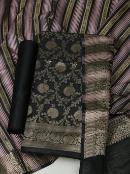 MEENA BAZAAR - Woven Black Chanderi Unstitched Kurta with Bottom and Dupatta